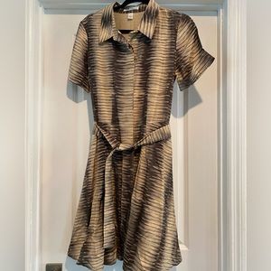 Brown Stripe Shirt Dress Silk